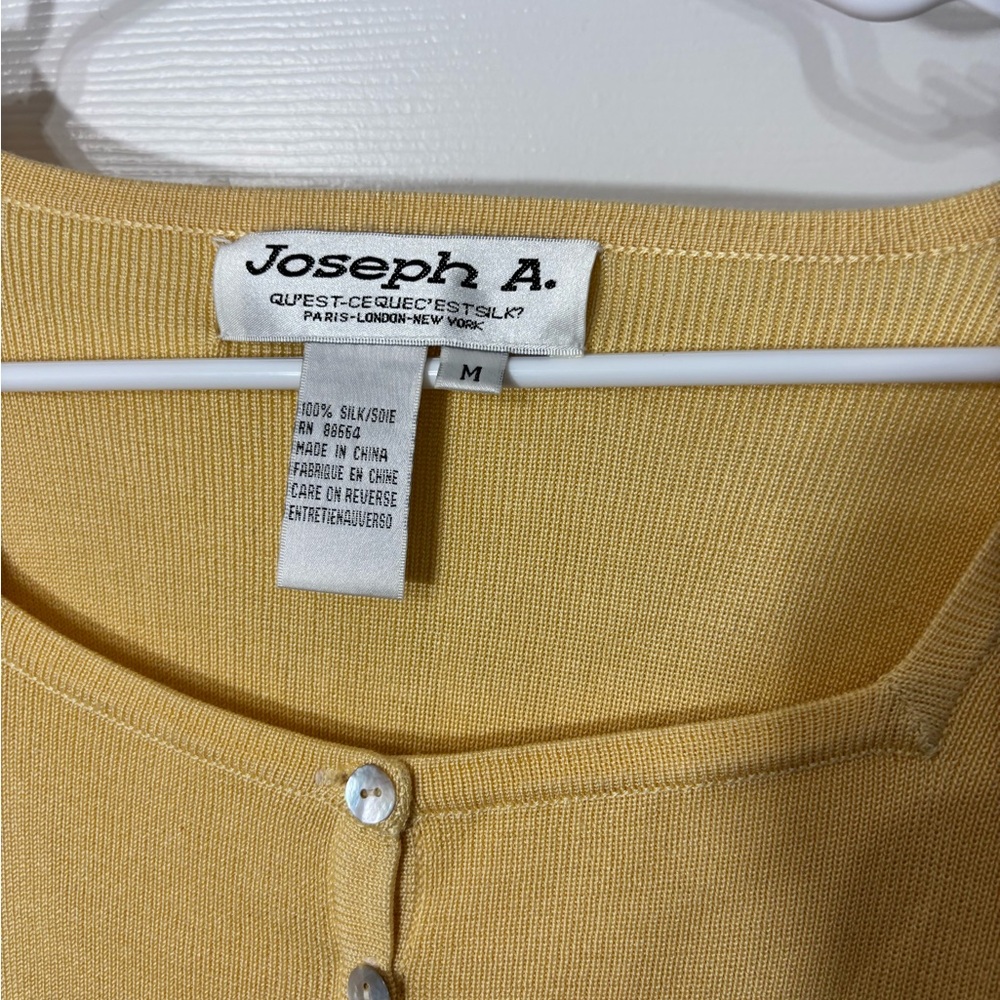100% Silk Joseph A. Buttercup Yellow Silk Button-Front Cardigan - Picture 7 of 8
